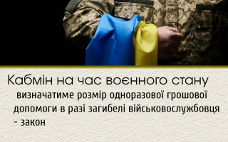 Кабмін на час воєнного стану визначатиме розмір одноразової грошової допомоги в разі загибелі військовослужбовця - закон