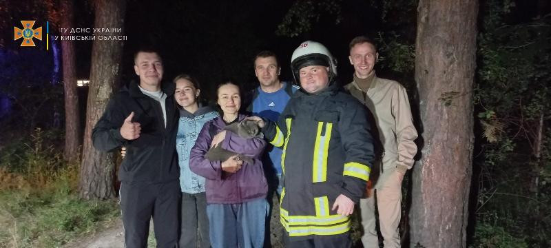 На Київщині бійці ДСНС зняли з дерева жінку, яка намагалася врятувати кота, фото