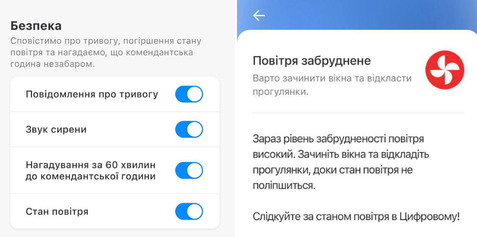 У застосунку «Київ Цифровий» тепер сповіщатимуть в разі погіршення якості повітря