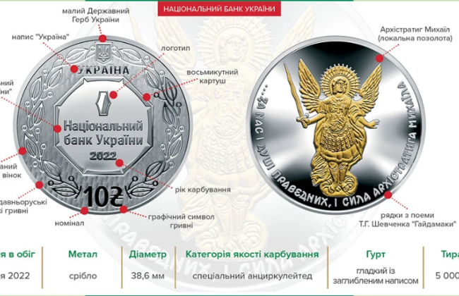 НБУ ввів в обіг пам'ятну монету «Архістратиг Михаїл» номіналом 10 грн