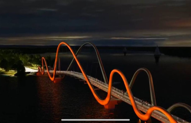 У Києві продовжать будівництво пішохідного мосту з Оболонської набережної на острів Оболонський, фото