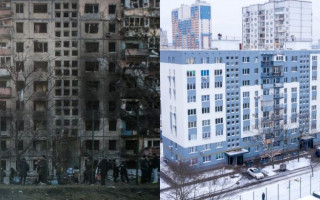 Було/стало: в Києві відновили будинок на Богатирській, пошкоджений під час обстрілів міста