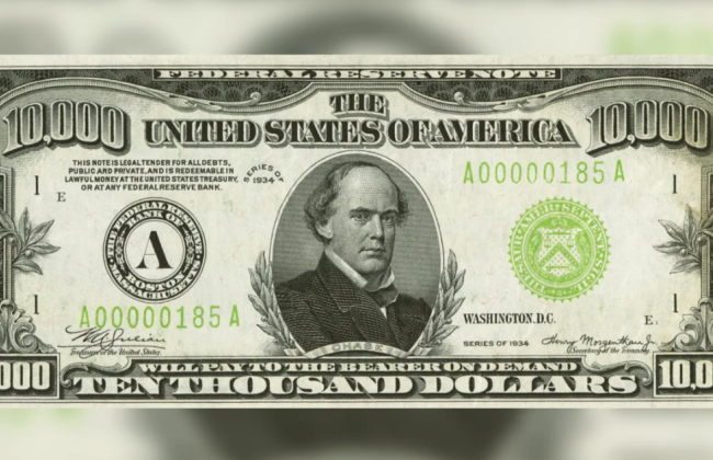 В США на аукционе продали редкую купюру номиналом $10 тысяч времен Великой депрессии