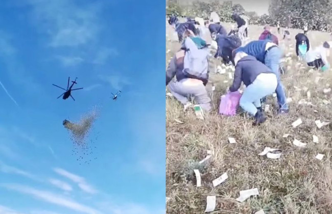 В Чехии сбросили миллион долларов с вертолета: тысячи людей собирали деньги в пакеты, видео