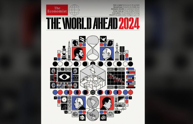 The Economist выпустило обложку-ребус с прогнозами на 2024 год: главные темы