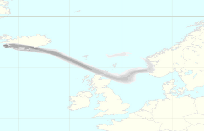 Облако от извержения вулкана в Исландии к вечеру достигнет Норвегии