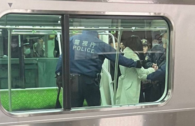 В Токио девушка с ножом напала на пассажиров в вагоне поезда, видео