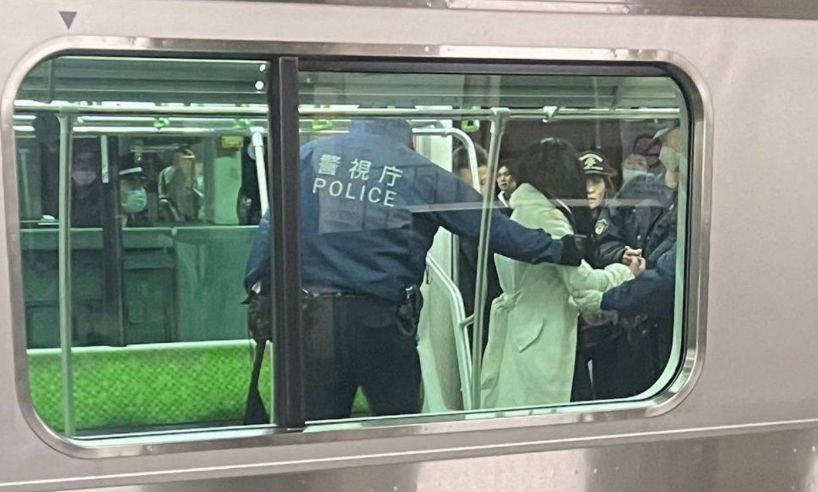 В Токио девушка с ножом напала на пассажиров в вагоне поезда, видео