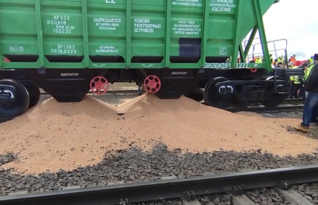 Польские фермеры высыпали из вагонов украинское зерно, видео