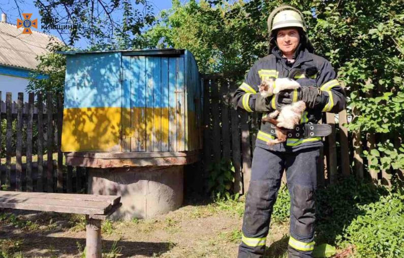 На Київщині надзвичайники врятували кота, який опинився на дні колодязя: фото