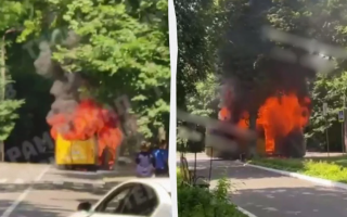 У Києві під час руху спалахнула маршрутка: транспорт повністю вигорів, фото і відео