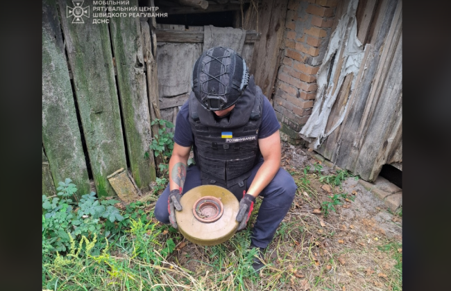 На Київщині чоловік знайшов на своєму подвір’ї російську міну, фото