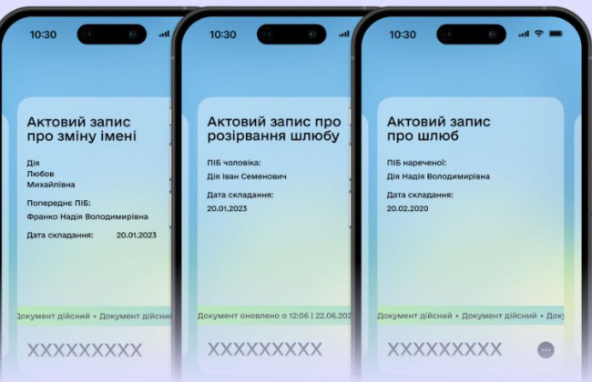 В Дії появились свидетельства о браке, расторжении брака и смене имени