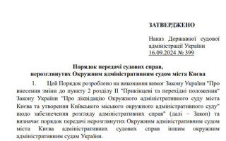 Затверджено Порядок передачі справ Окружного адміністративного суду міста Києва до інших судів – текст