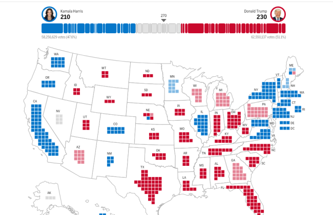 Гаррис объявили победительницей в ряде штатов США, но она отстает от Трампа