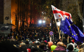В Тбилиси начали устанавливать новогоднюю елку в эпицентре протестов