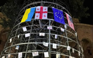 У Тбілісі протестувальники повісили прапор України на головну новорічну ялинку