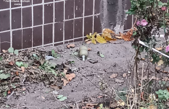 В Киеве мужчина обнаружил похожий на гранату предмет, который валялся возле цветов, фото