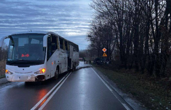У Польщі рейсовий автобус з'їхав з дороги і зіткнувся з легковим автомобілем