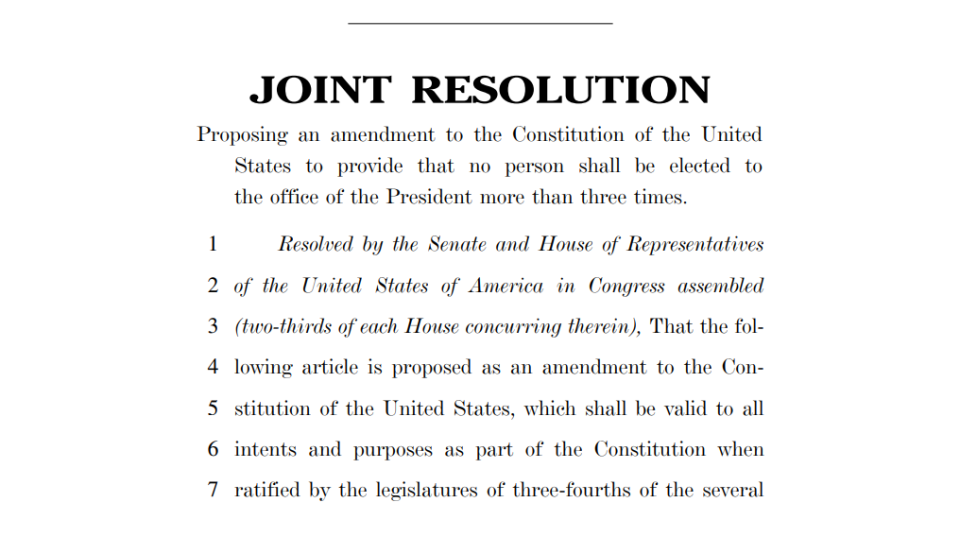 У Палаті представників запропонували проект змін до Конституції США щодо дозволу Дональду Трампу балотуватися на третій термін