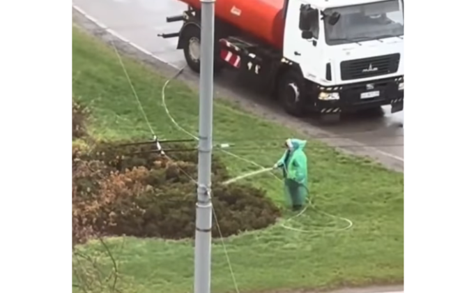 У Київзеленбуді пояснили, чому їхні працівники поливають клумби в дощ