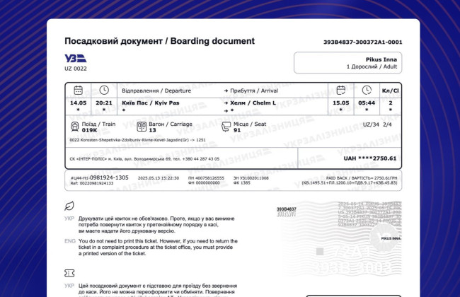 Укрзализныця изменила электронные билеты на рейсы в Польшу – как выглядит новый бланк