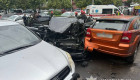 У Голосіївському районі Києва зіткнулися чотири автівки – мікроавтобус перекинувся, фото