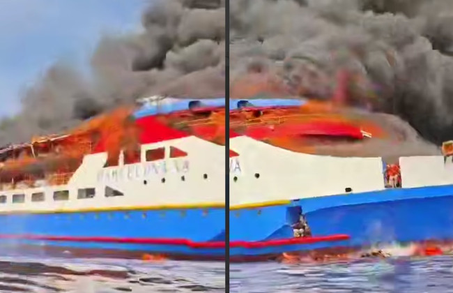 Поблизу Індонезії спалахнув пором із 280 пасажирами — люди стрибали у воду, щоб вижити, відео
