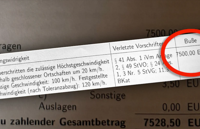 В Германии водительнице выставили штраф в 7500 евро за превышение скорости на 20 километров в час