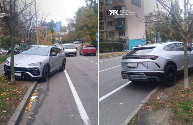 В Киеве наказали водителя Porsche, который припарковал авто на зеленой зоне и велодорожке, фото