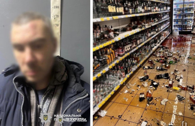 В Киеве покупатель разбил алкоголь в супермаркете, потому что ему не дали украсть бутылку – видео