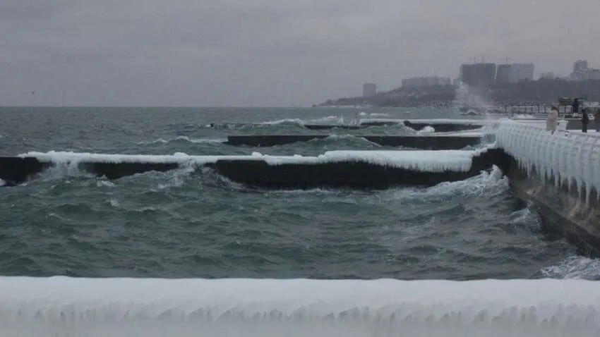 В Одессе из-за сильных морозов начало замерзать Черное море, фото