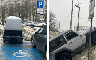 У Львові оштрафували водія Jeep за паркування на кучугурі снігу, фото