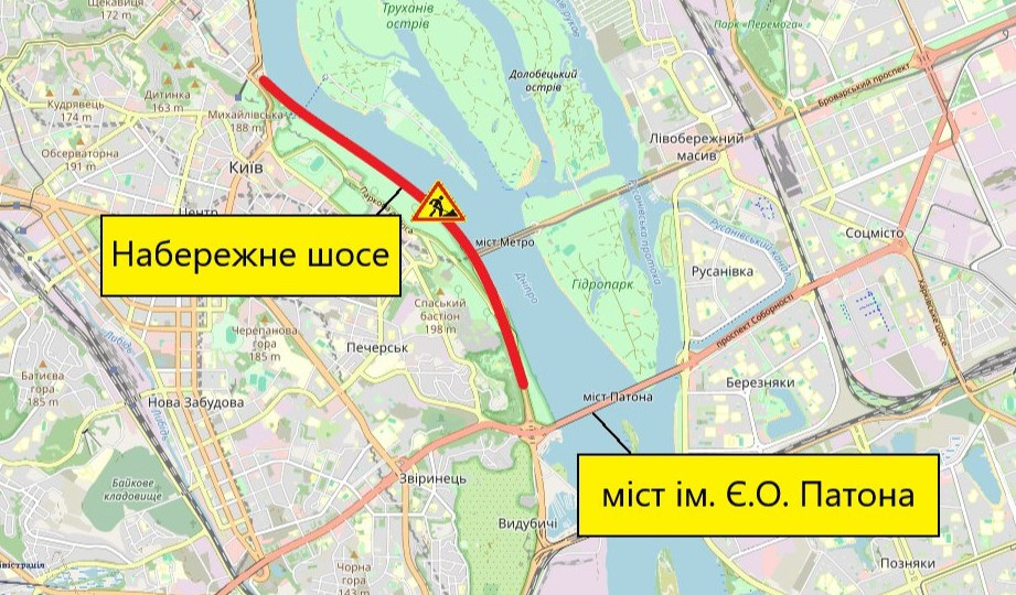 В Киеве два дня будут ограничивать движение по Набережному шоссе