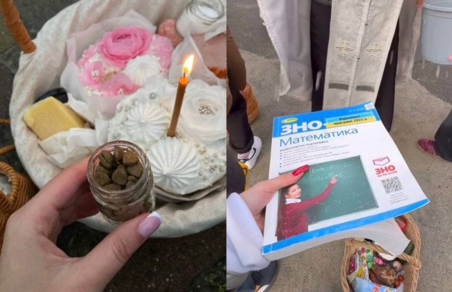 Собаки, підручники з підготовки до НМТ і ще багато цікавого – фото та відео, що освячували українці на Великдень