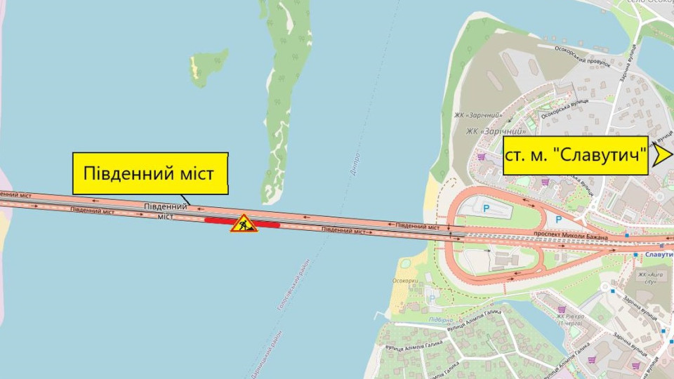 В Киеве частично ограничат движение по Южному мосту из-за ремонта покрытия