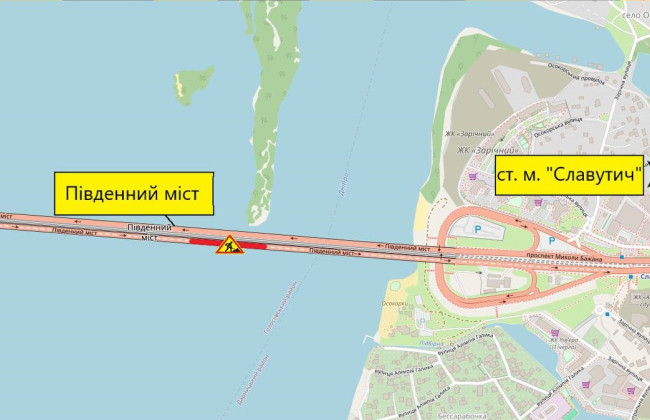 В Киеве частично ограничат движение по Южному мосту из-за ремонта покрытия