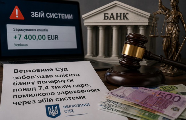 Верховный Суд обязал клиента банка вернуть более 7,4 тысячи евро, ошибочно зачисленных из-за сбоя системы