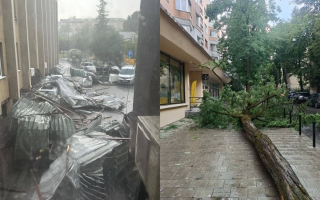 Мощная непогода накрыла Львов: ураганный ветер валит деревья, срывает крыши и затапливает улицы — видео